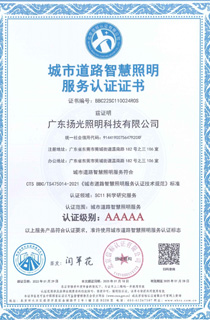 城市道路智慧照（zhào）明（míng）服務認證證書
